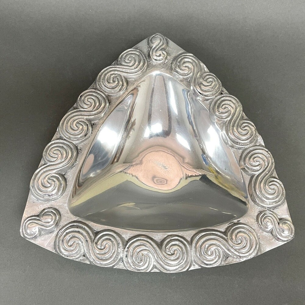 Pewter Triangle Bowl Mexico Silver 10 1/2" x 10 3/4" x 2 1/8" High